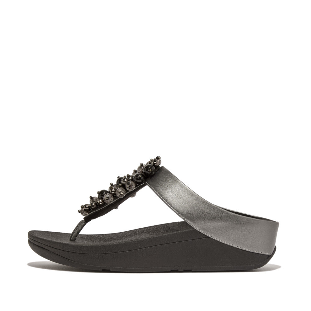 FitFlop FINO Bauble‑Bead Toe‑Post Sandals – Pewter Black