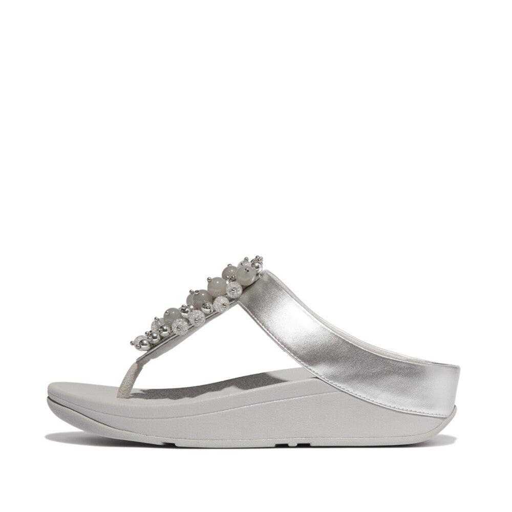 FitFlop FINO Bauble‑Bead Toe‑Post Sandals – Silver