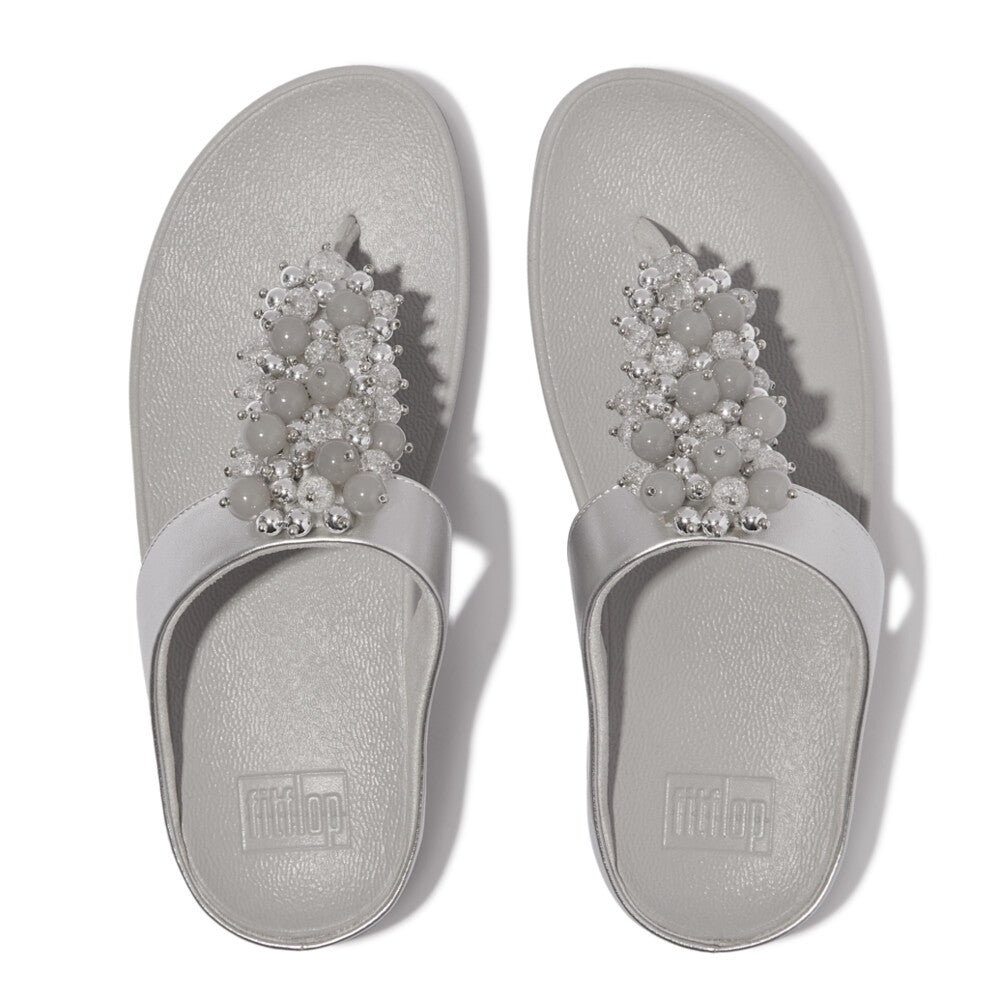 FitFlop FINO Bauble‑Bead Toe‑Post Sandals – Silver