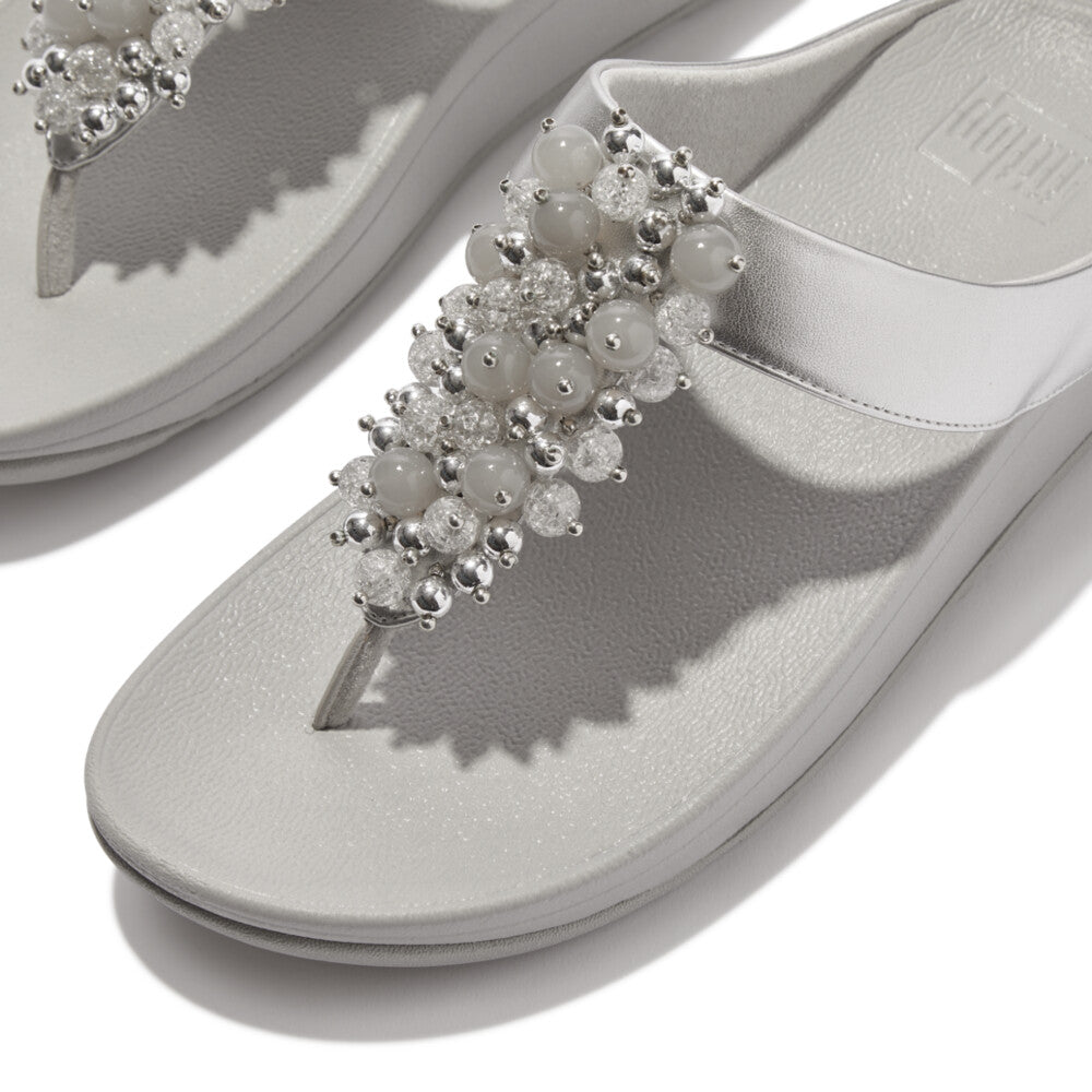 FitFlop FINO Bauble‑Bead Toe‑Post Sandals – Silver