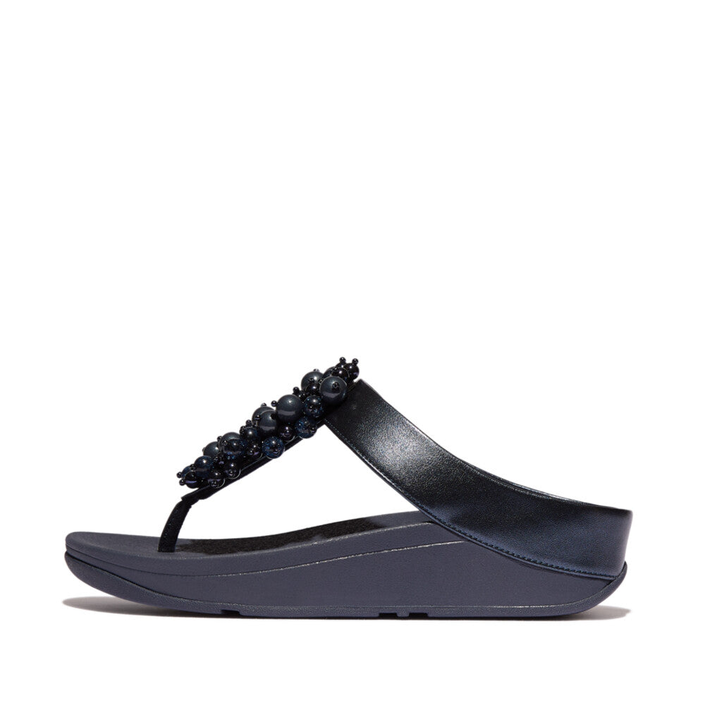 FitFlop FINO Bauble‑Bead Toe‑Post Sandals – Midnight Navy