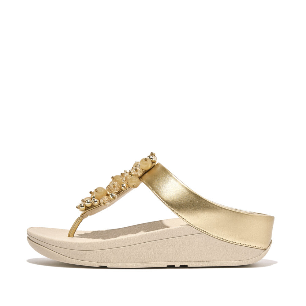 FitFlop FINO Bauble‑Bead Toe‑Post Sandals – Platino
