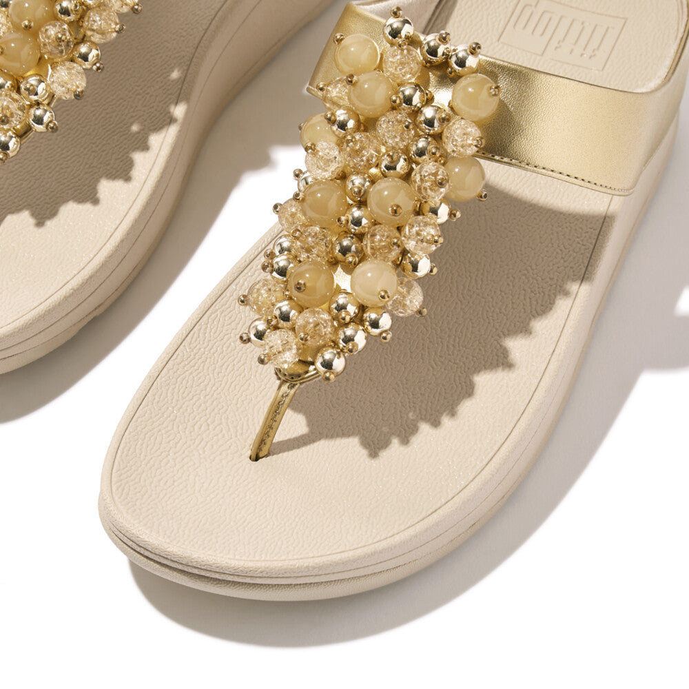 FitFlop FINO Bauble‑Bead Toe‑Post Sandals – Platino