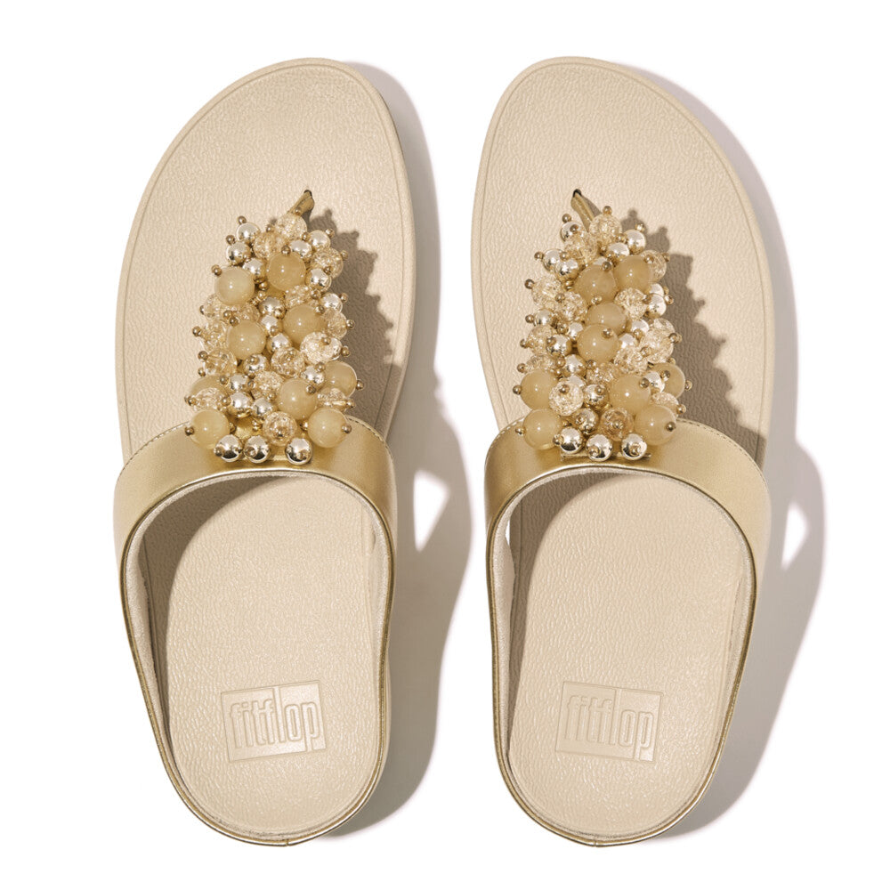 FitFlop FINO Bauble‑Bead Toe‑Post Sandals – Platino