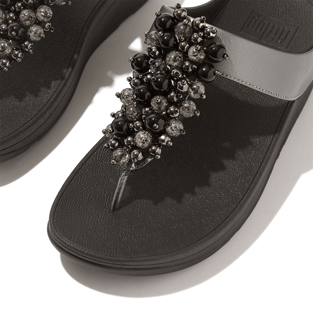 FitFlop FINO Bauble‑Bead Toe‑Post Sandals – Pewter Black