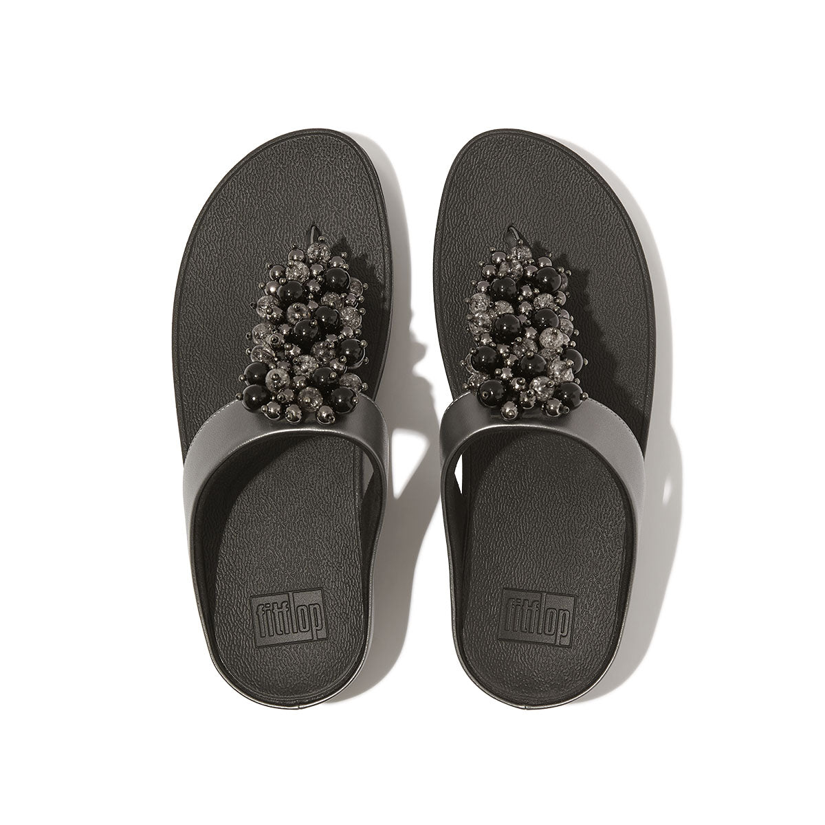 FitFlop FINO Bauble‑Bead Toe‑Post Sandals – Pewter Black