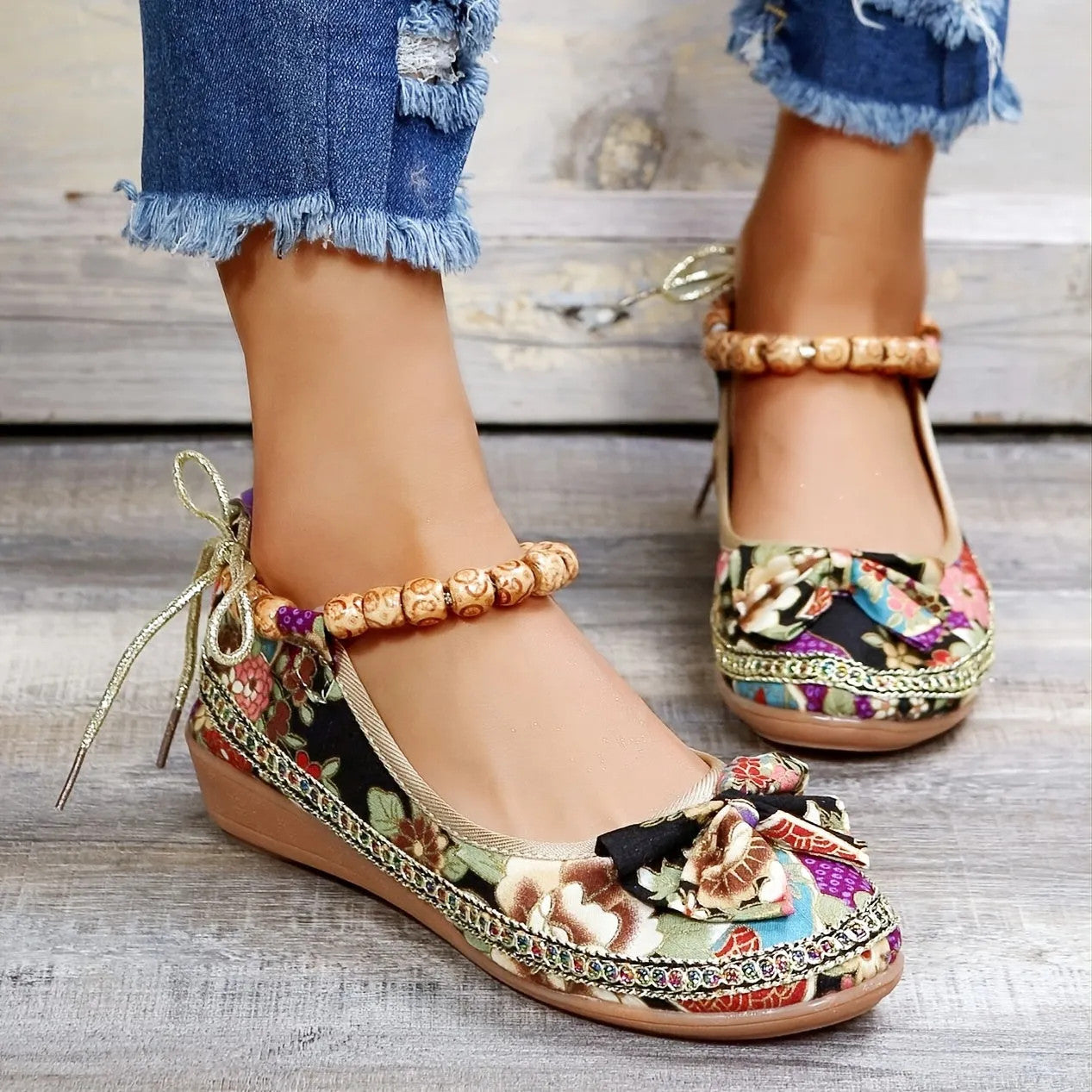 Vintage Floral Bow Shoes
